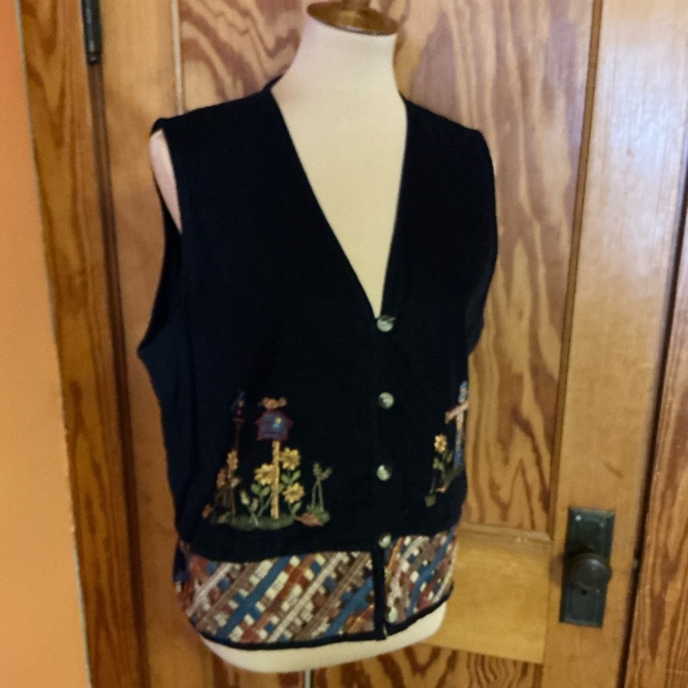 Vtg 90s corduroy embroidered scarecrow vest - Picture 7 of 12